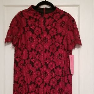 Betsey Johnson burgundy lace high neck shift dress